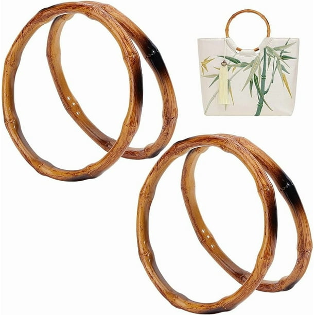 4 asas de bambú para bolso de mano, de 5,93 pulgadas, con anillos redondos, de repuesto para bolso artesanal.