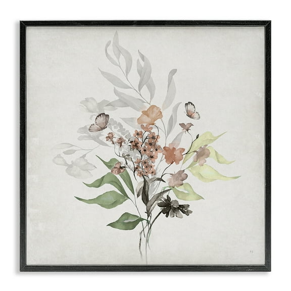 Stupell Industries Soft Florals & Butterfly Plants & Flowers Painting Black Framed Art Print Wall Art, 12 x 12