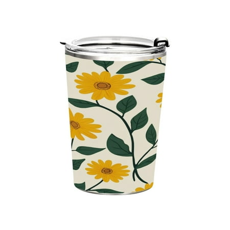 

11oz Double-Wall Vacuum Insulated Stainless Steel Tumbler with Straws Sports Mugs BPA-Free Yellow Daisy Flowers