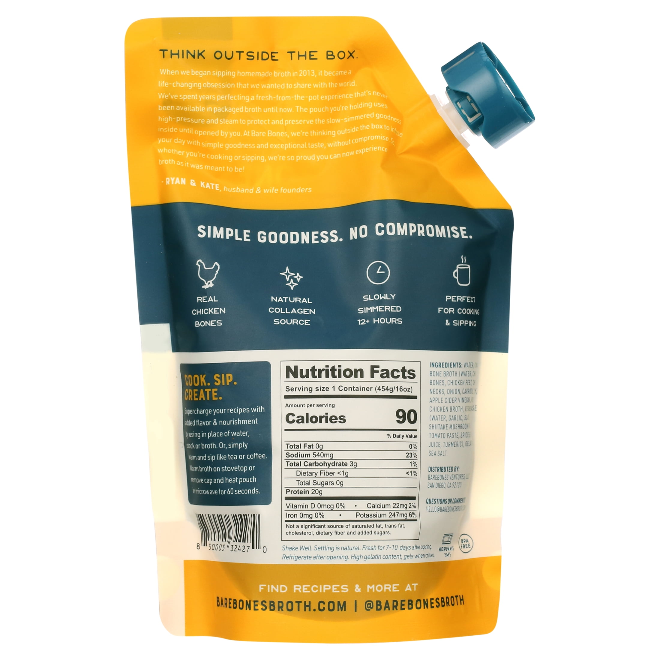 Bare Bones New Liquid Chicken Bone Broth, Protein & Collagen Rich, Gluten-Free, 16 oz