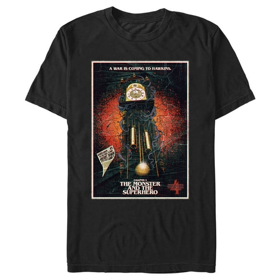 Netflix Men's Stranger Things Retro The Monster and The Superhero Poster Graphic T-Shirt