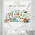 thumbnail image 1 of Fitness Tapestry, Healthcare Theme Athletic Energetic Life Routine Wellness Gym Equipment Vegetables, Fabric Wall Hanging Decor for Bedroom Living Room Dorm, 5 Sizes, Multicolor, by Ambesonne, 1 of 1
