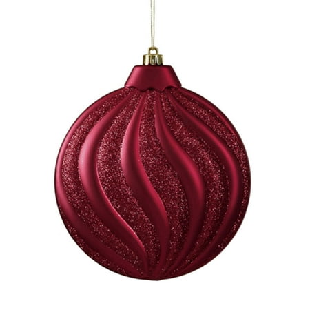 - 6ct Matte Burgundy Glitter Swirl Shatterproof Christmas Disc Ornaments 6.25