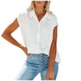 thumbnail image 2 of YUNAFFT Women's Tops, Jackets& Coat Clearance, Women Casual Solid Short Sleeve Turn-down Collar Cardigan Buttons Blouse Tops, 2 of 8
