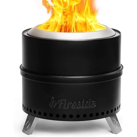 TURBRO Fireside 19 Inch Smokeless Fire Pit for Outdoor Wood Burning, Detachable Stainless Steel Camping Stove with Stand, Removable Ash Pan, Waterproof Storage Bag, Nested Design, Pluto R19-PG, Black