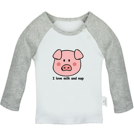 

I Love Milk And Nap Funny T shirt For Baby Newborn Babies Animal Pig T-shirts Infant Tops 0-24M Kids Graphic Tees Clothing (Long Gray Raglan T-shirt 18-24 Months)