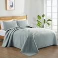 thumbnail image 3 of Peace Nest 3-Piece Reversible Pattern Quilted Coverlet Set, Light Gray, King, 3 of 6