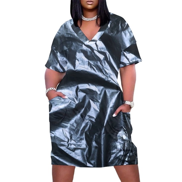 Vestido de vendaje con bolsillos sueltos y textura de bolsa de basura de plástico para mujer, falda larga de verano.