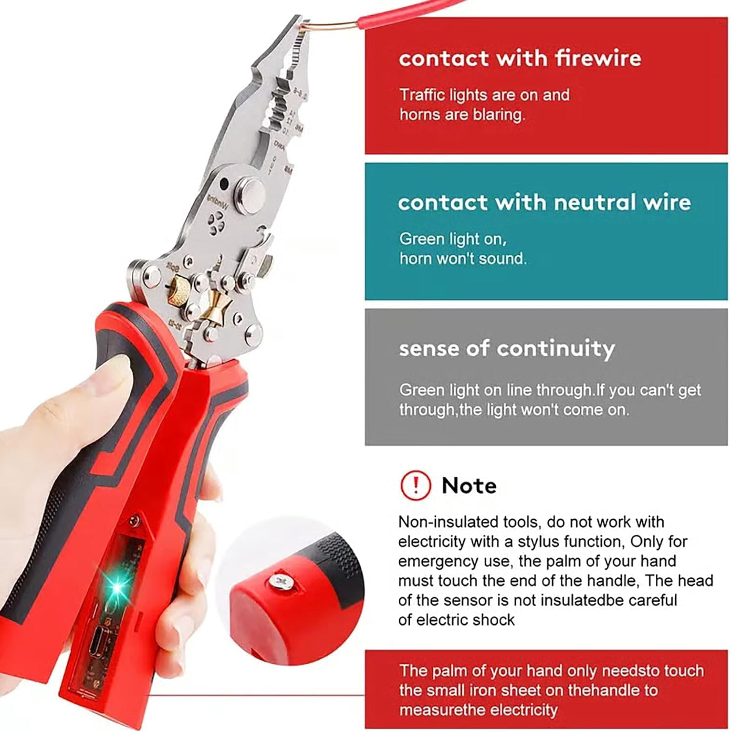 16 in 1 Wire Stripper Twister for Cutting and Pulling Wires, Rechargeable Foldable Cable Scissors,Voltage Tester Pliers,12V to 250V Live,Null,Hot Wire Judgment AC DC,Audible and Flashing LED(Red*2)
