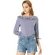 thumbnail image 1 of Allegra K Blusa de lunares de verano de media manga con cuello con volantes para mujer Púrpura L, 1 of 6