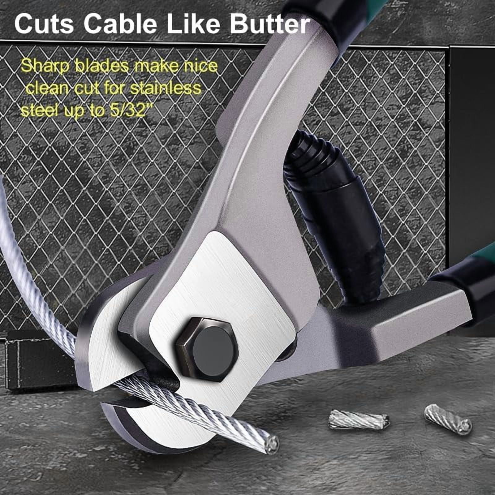 Heavy Duty 8-Inch Steel Wire Cutters for Wire Rope, Bike Cables & DIY Projects, Professional Cable Cutting Pliers with Comfortable Safety Spring-Loaded Handle & Safety Lock