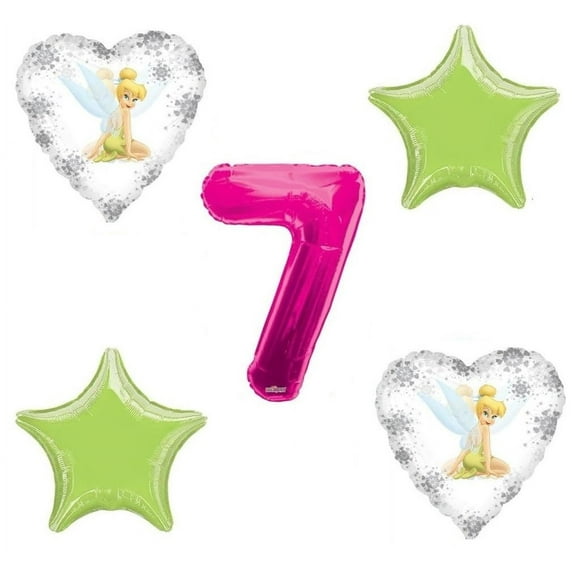 Tinkerbell Balloon Bouquet 7th Birthday 5 pcs - Party Supplies