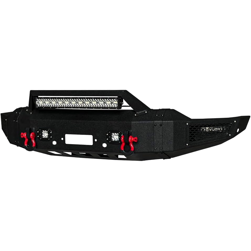 Vijay Compatible with 2020-2021-2022-2023 Chevy Silverado 2500/3500 Front Bumper Textured Black Steel with Light and D-ring