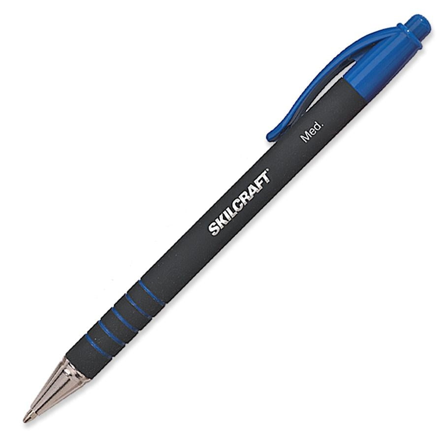 Skilcraft Rubberized Ballpoint Retractable Pen, Blue Ink, Medium