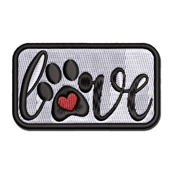 Love Script Paw Print with Heart Dog Cat Applique Multi-Color Embroidered Iron-On Patch - 2.5 Inch Small