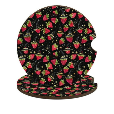 

ZHANGS Mini Witch Hat Halloween Strawberries-908 Car Coasters 2PCS Absorbent Car Drink Coasters with Fingertip Grip for Cup Holders Universal Size Auto Accessories for Women/Men