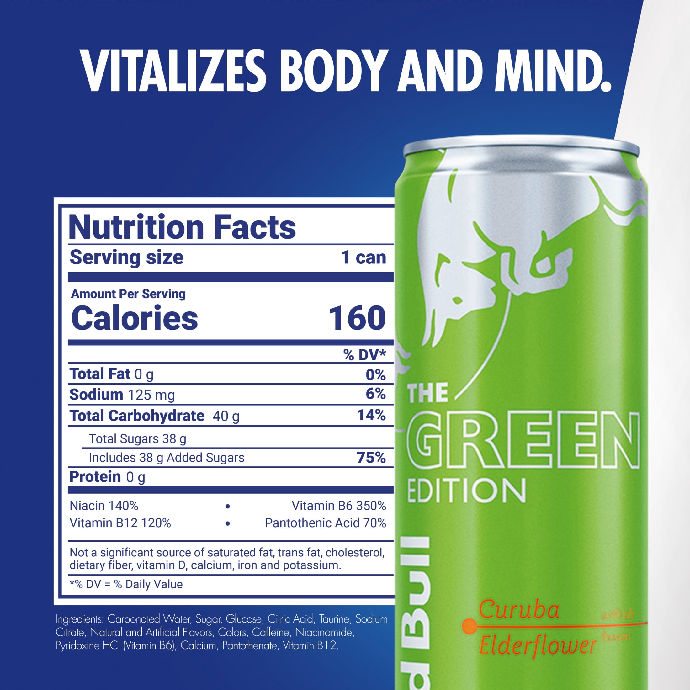 Red Bull Green Edition Energy Drink,  Curuba Elderflower,  12 fl. oz.,  Pack of 4 Cans