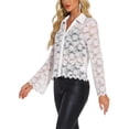 thumbnail image 4 of INSPIRAR CHIC Blusas de Mujer con Manga Larga de Campana, Cuello en V, Encaje, Con Botones, Color Blanco, 4 of 5
