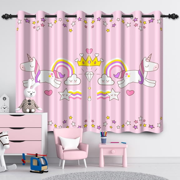 Nanqianyi Cartoon Unicorn Curtains for Girls Bedroom Decor, 42"W x 84"L, Cute Rainbow Pink Blackout Curtains Panel Pair, Set of 2