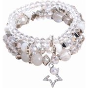COVE Versatile White Crystal Bracelet Set, Casual & Party Wear Stackable Jewelry