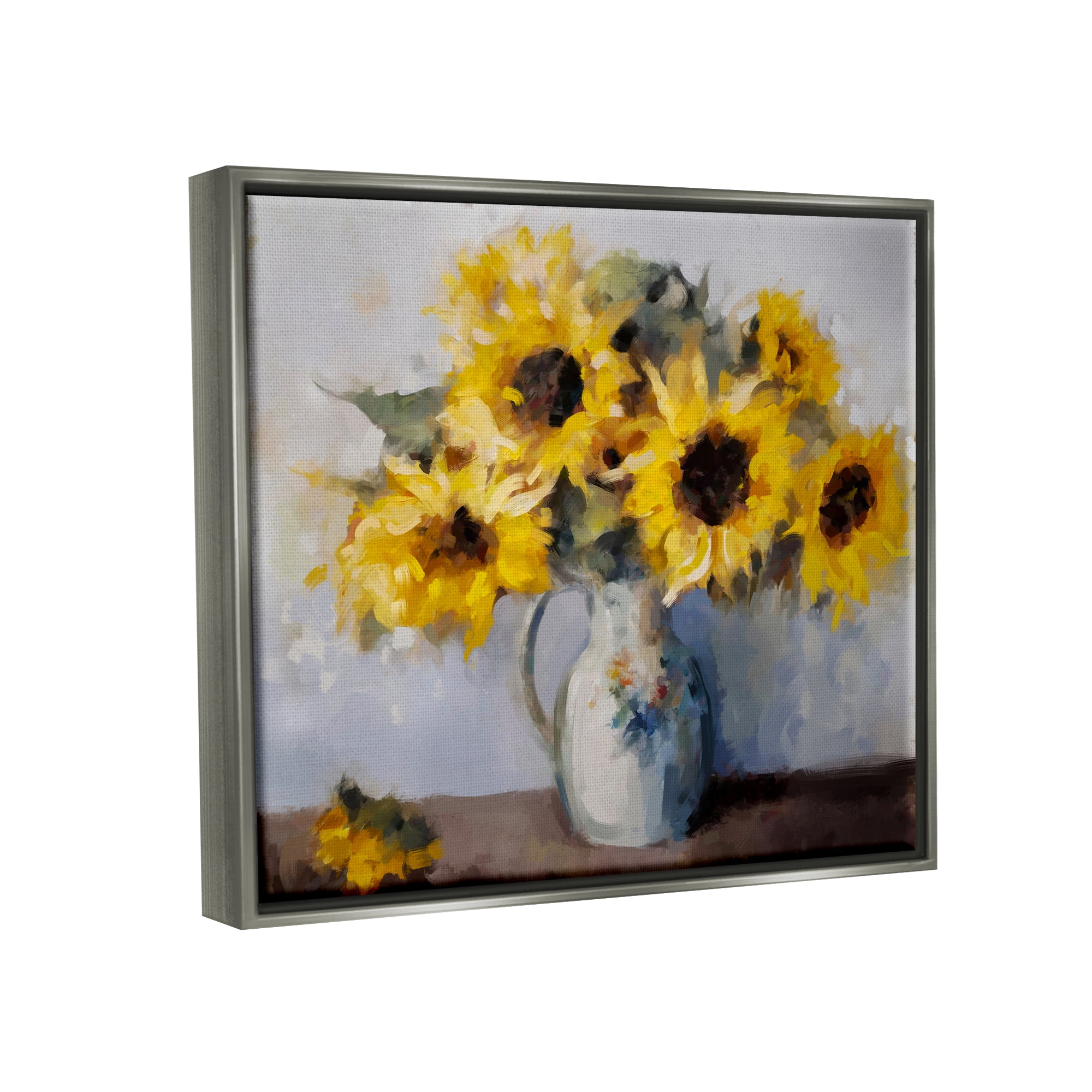 Stupell Industries Traditional Sunflower Bouquet Botanical & Floral Painting Gray Floater Framed Canvas Art Print Wall Art, 21 x 17