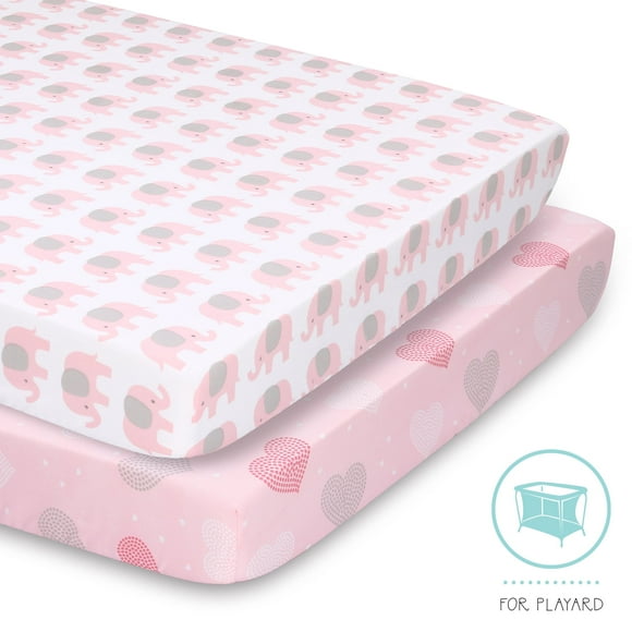 The Peanutshell Drap de Berceau Éléphants Roses et Hearts Ensemble de 2