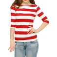thumbnail image 2 of Disfraz de navidad Camisecon mangas de codo pamujer Camisebásiinformal con cuello de barco y corte ajustado Rojo Blanco 3XL, 2 of 6