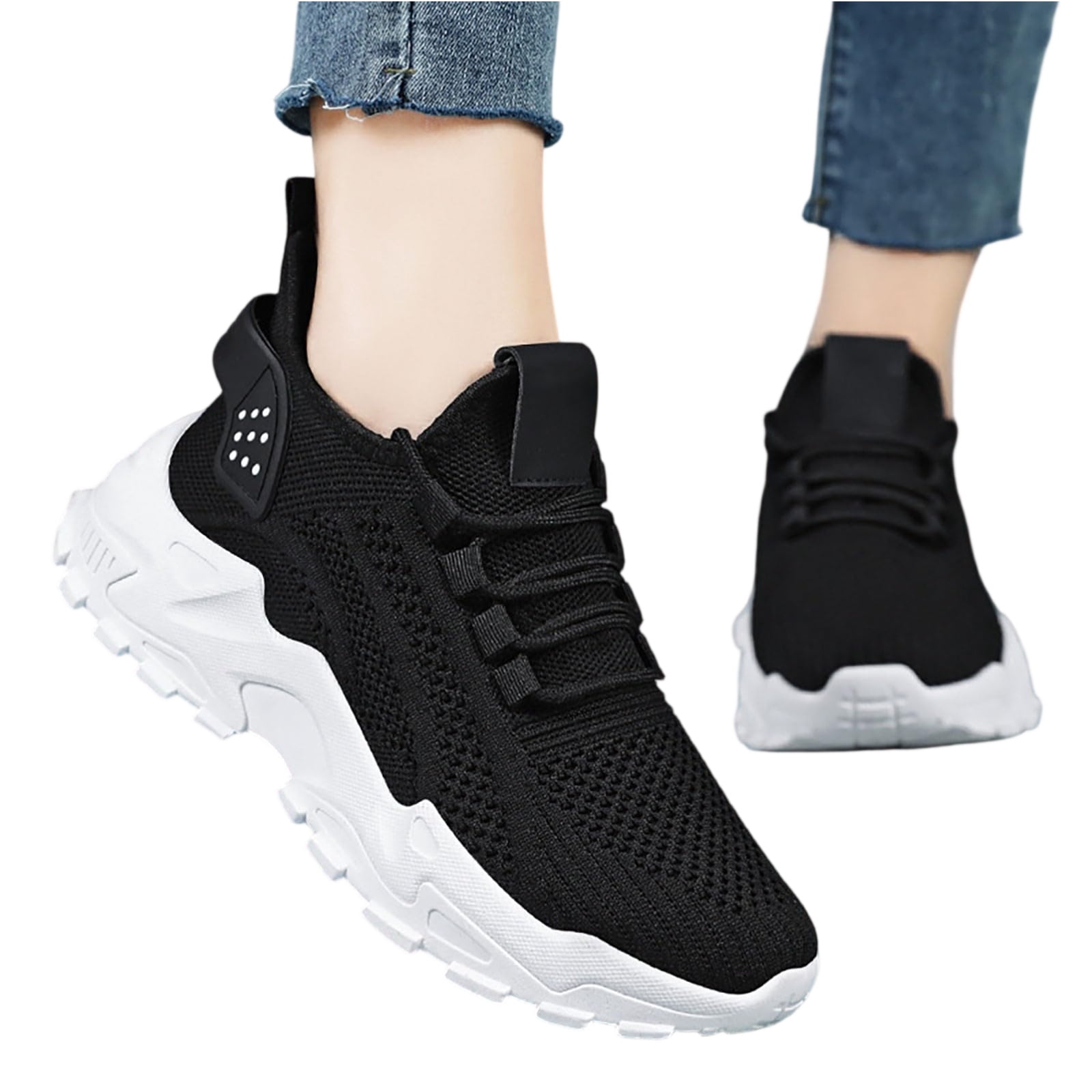 HAJWOH Orthopedic Dress Shoes for Women Arch Support Non Slip Slip on Nurse Shoes Lightweight Mesh Stretch Hiking Shoes Soft 2026 New Foam Shoes Black 36