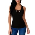 thumbnail image 2 of HongQid Women's Criss Cross Front Spaghetti Strap Basic Round Hollow Out Neck Seamless Camisole Tank Top, 2 of 7