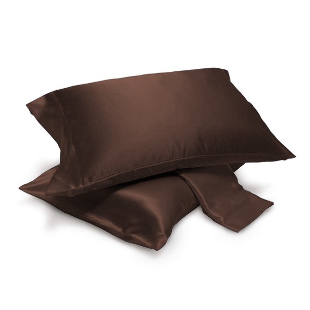 Satin Pillowcases Pair with Envelope Closure (Standard, Brown