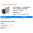 thumbnail image 2 of A/C Compressor 1 - Compatible with 2000 - 2005 Toyota Echo Base 2001 2002 2003 2004, 2 of 2