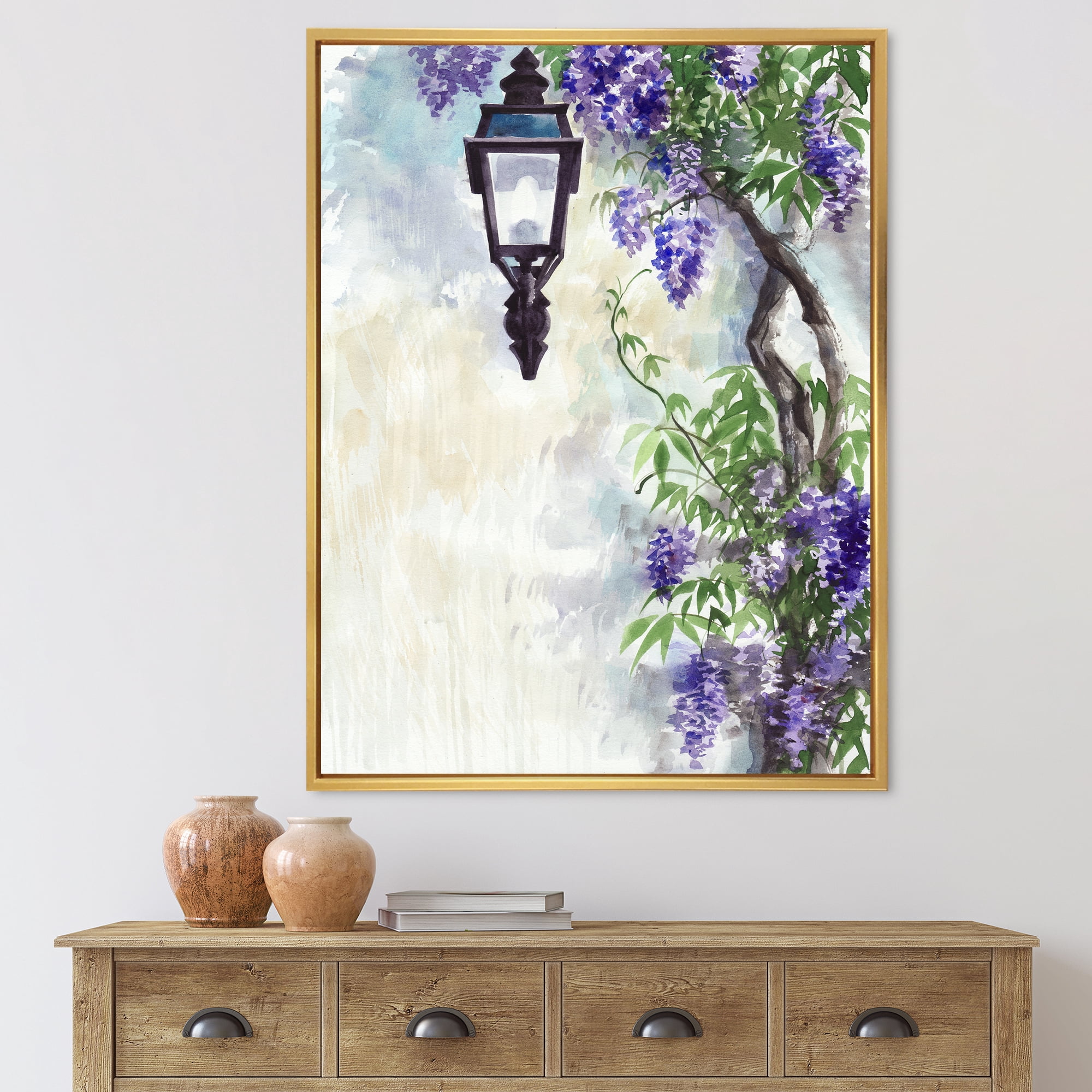 Designart 'Lilac Tree Lantern Vintage Impression' Traditional Framed Canvas Wall Art Print