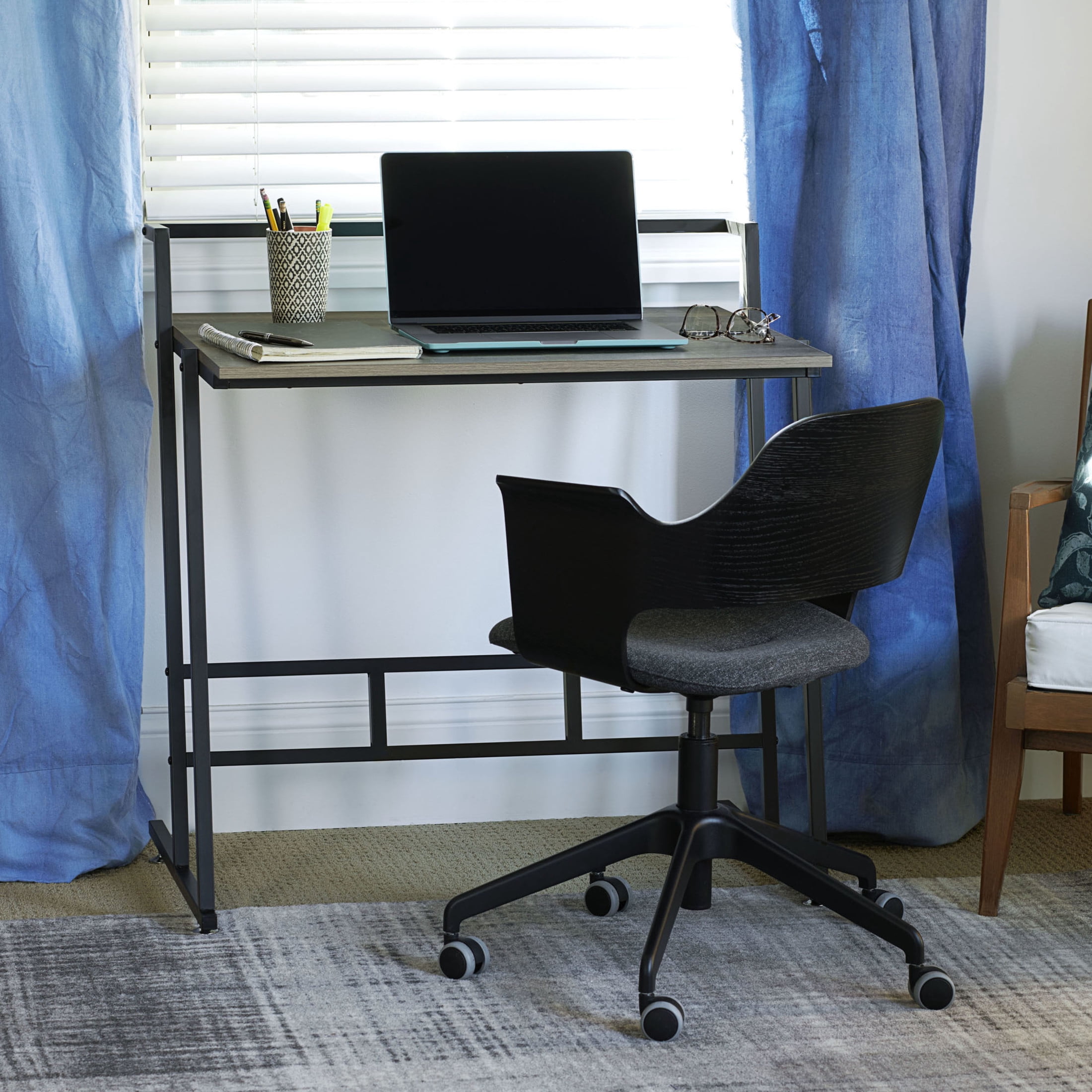 Household Essentials Jamestown Small Office Desk Ashwood Rustic Wood Grain and Black Metal