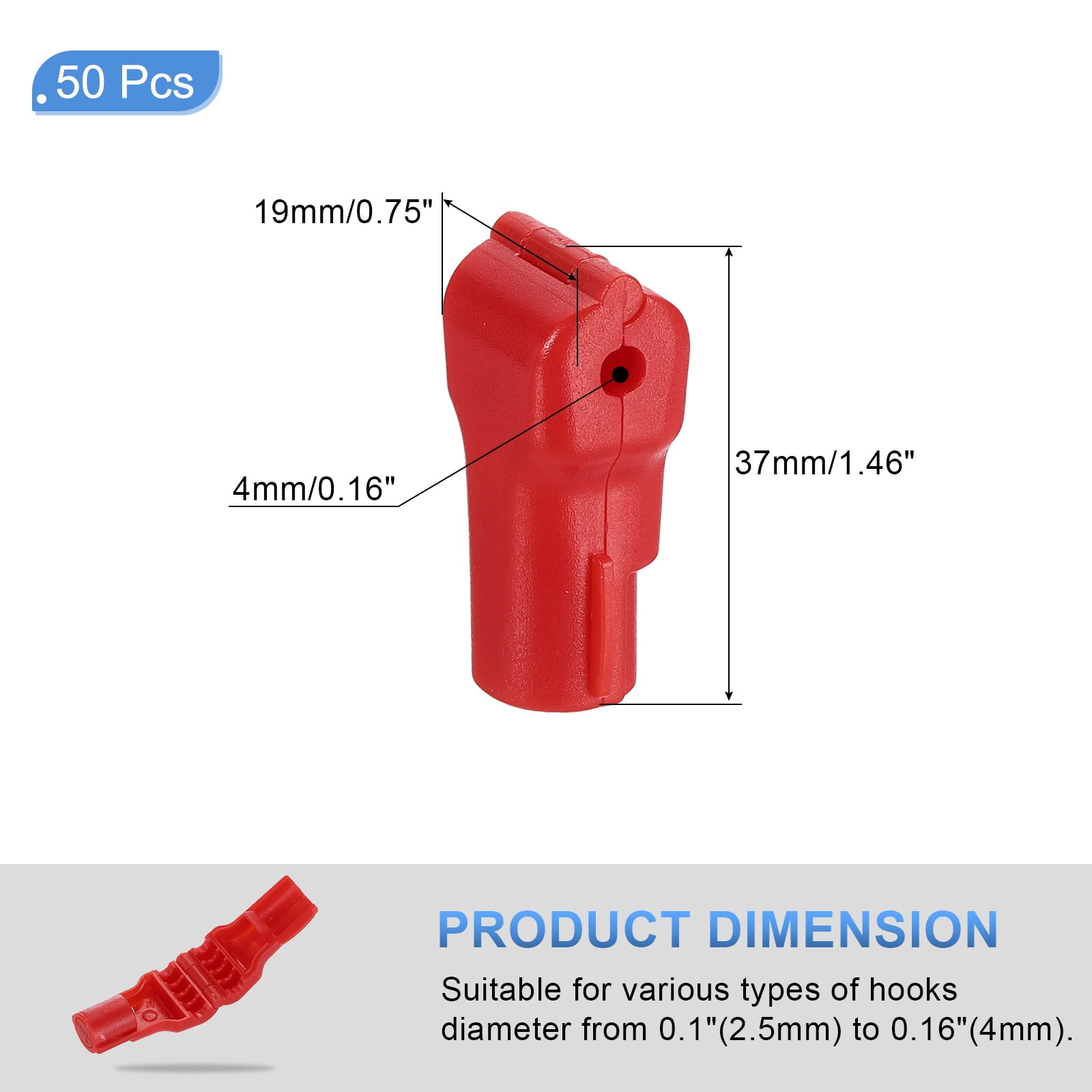 Uxcell 50pcs Peg Hook Locks Stop Locks, 4mm ABS Pegboard Display Hook Security Lock, Anti Sweep Theft Stop Locks for Retail Shop and Shopping Center Pegboard Display, Red