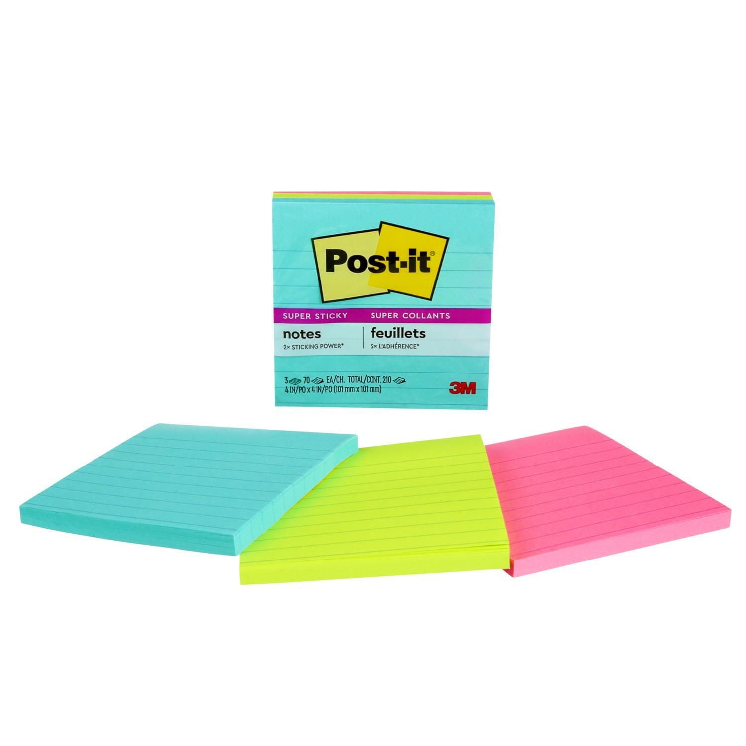 Feuillets super collants Post-it® WM675-3SSMIA-C, collection Miami 4 po x 4 po (10 cm x 10 cm)