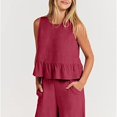 thumbnail image 6 of GILIGEGE 2 Piece Sets for Women Summer Women's Two Piece Set Cropped T Shirt & Elastic Waist Long Pants Summer Beach Vacation Outfits Lounge Tracksuits Red 3Xl, 6 of 8