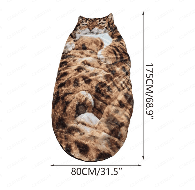 Adult Soft Sleeping Bag – Plush Cat Envelope Sleeping Bag for Camping, Sleepovers & Home Lounging, Washable Warm Blanket 69x31 IN