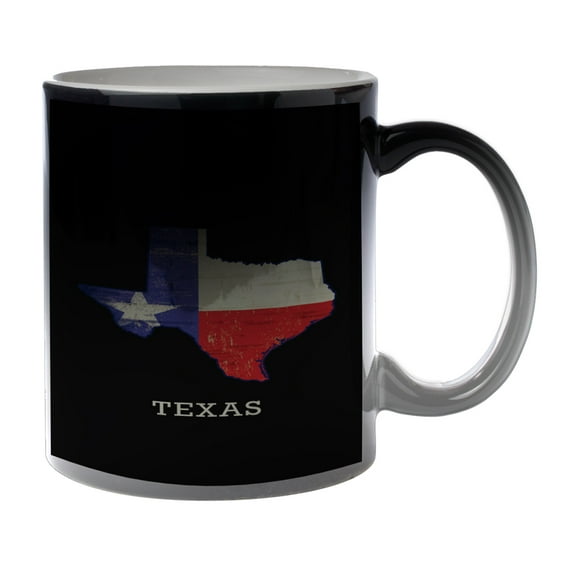 KuzmarK Black Heat Morph Color Changing Coffee Cup Mug 11 Ounce - State of Texas Flag