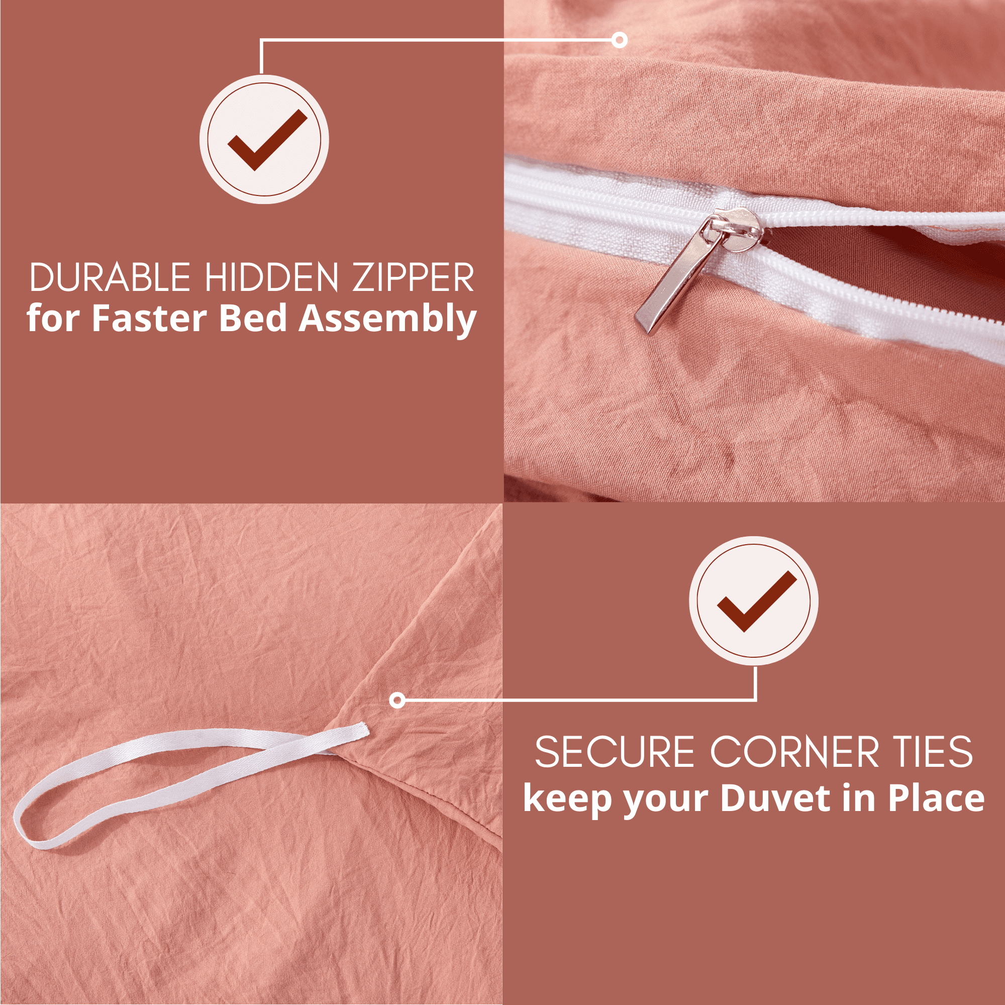 Alazuria Duvet Cover Set Soft Wrinkled Microfiber with zipper and 4 corner ties Terracotta color King size ( 104" x 90" )