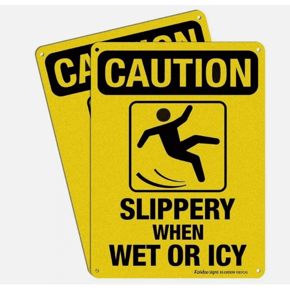Caution Sign Slippery When Wet or Icy Sign 2 Pack 10 x 7 In Reflective Aluminum