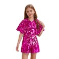 thumbnail image 1 of YiZYiF Girls Sequins Jumpsuits Sparkly Rompers V Neck Cap Sleeve Pageant Party Disco Dance Outfits Hot Pink 12, 1 of 5