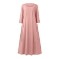 thumbnail image 4 of Robe d'Été Décontractée pour Femmes, Manches 3/4, Col Rond, Ample, Boho, avec Poches, Couleur Unie, 4 of 4