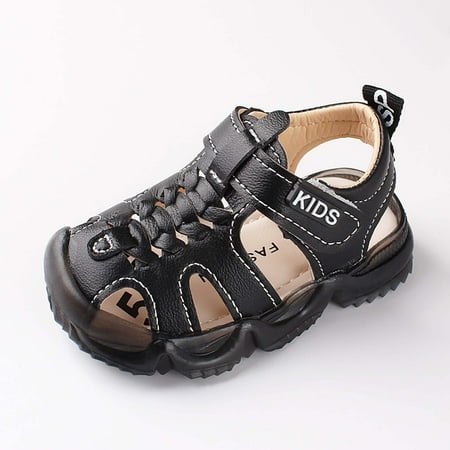 

Hipattires Toddler Boys Shoes Breathable Fashion Black Sandals First Walking Shoes