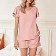 thumbnail image 2 of Pajamas for Women Two Piece Pj Shorts Summer Lounge Set Pleated V-Neck Loose Top Loungewear Sets, 2 of 9