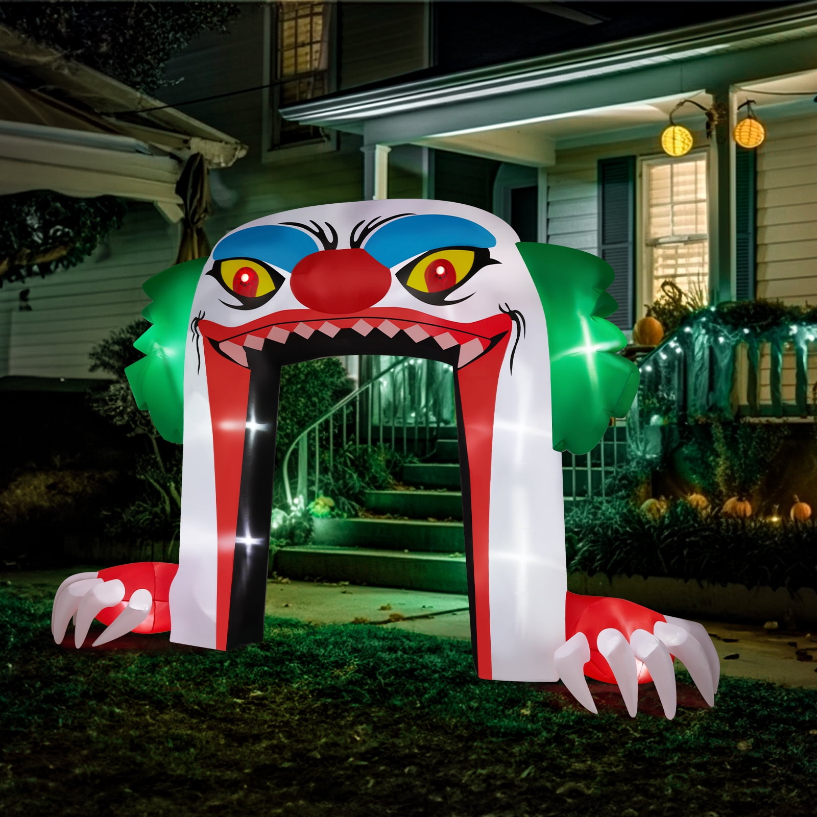 8.9 FT Halloween Inflatable Clown Archway with LED Lights, Giant Spooky Clown Decoration Quick-Inflate Includes Stakes Ropes for Holiday Party Front Yard Lawn Garden Decor