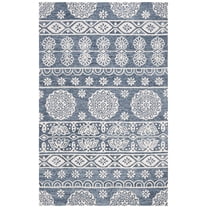 SAFAVIEH Micro-Loop Darian Floral Medallion Area Rug, Blue/Ivory, 5' x 8'