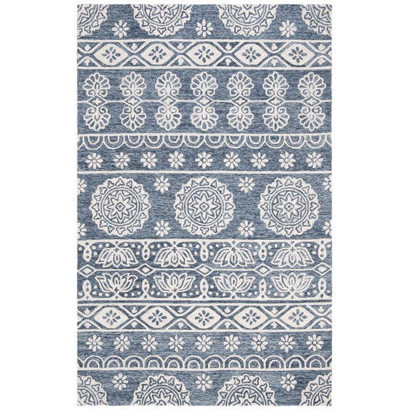 SAFAVIEH Micro-Loop Darian Floral Medallion Area Rug, Blue/Ivory, 5' x 8'