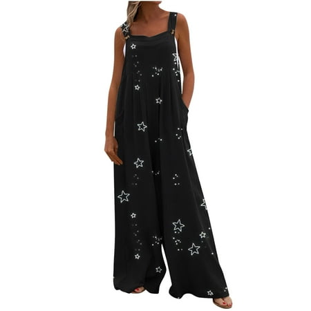 

Dyegold Jumpsuits for Women Casual Jumpsuit for Women Dressy Dandelion Print Baggy Loose Pocket Summer Fashion Bib Pants Sleeveless Square Neck Rompers