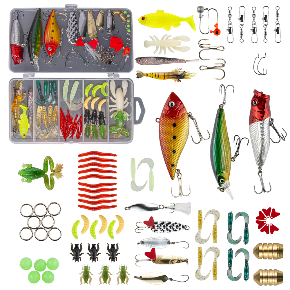 QJUHUNG Gear Tackle Box Attractants Fishing Lures for Bass Trout  302 Count