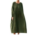 thumbnail image 2 of Cavosen Cotton Summer Dress Women Green Long Sleeve Long Dresses Fashion Loose A-Line Dresses Plain Cotton Linen Casual Dress Crewneck Dress with Pocket Trendy Dresses Loungewear S, 2 of 6